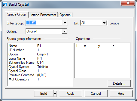 Build Crystal dialog