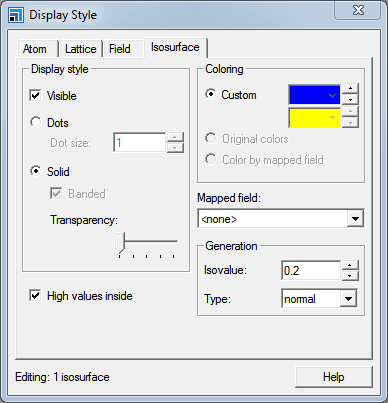 Display Style dialog, Isosurface tab
