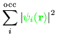 $\displaystyle{\sum_i^{\rm {occ}} \left\vert \textcolor{green}{\psi_i({\bf r})}\right\vert^2}$