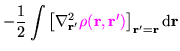 $\displaystyle{-{1 \over 2} \int \left[ \nabla_{\bf r'}^2 \textcolor{magenta}{\rho({\bf
r},{\bf r'})}\right]_{{\bf r'} = {\bf r}} {\rm d}{\bf r}}$