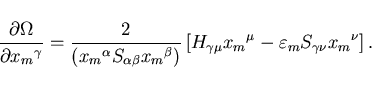 \begin{displaymath}
\frac{\partial \Omega}{\partial {x_m}^{\gamma}} = \frac{2}{
...
...{x_m}^{\mu} - \varepsilon_m S_{\gamma\nu} {x_m}^{\nu}
\right].
\end{displaymath}