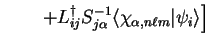 $\displaystyle \qquad \left. + L_{ij}^{\dag } S_{j \alpha}^{-1} \langle
\chi_{\alpha , n \ell m} \vert \psi_i \rangle \right]$