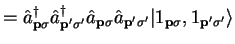 $\displaystyle = {\hat a}_{{\bf p}\sigma}^{\dag }{\hat a}_{{\bf p'}\sigma'}^{\da...
...\hat a}_{{\bf p'}\sigma'}\vert 1_{{\bf p}\sigma} ,
1 _{{\bf p'}\sigma'} \rangle$