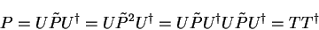 \begin{displaymath}
P = U {\tilde P} U^{\dag } = U {\tilde P}^2 U^{\dag } =
U {\tilde P} U^{\dag } U {\tilde P} U^{\dag } = T T^{\dag }
\end{displaymath}