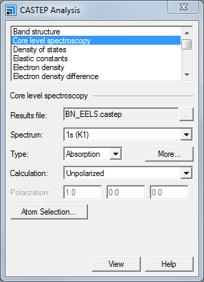 CASTEP Analysis dialog