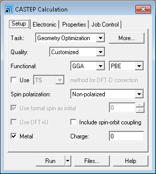 CASTEP Calculation dialog, Setup tab