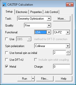 CASTEP Calculation setup dialog