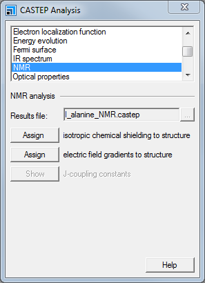 CASTEP Analysis dialog